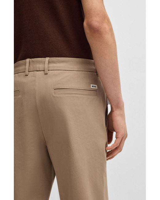 Boss Modern-Fit Broek Van Een Katoenmix Met Stretch in het Natural voor heren