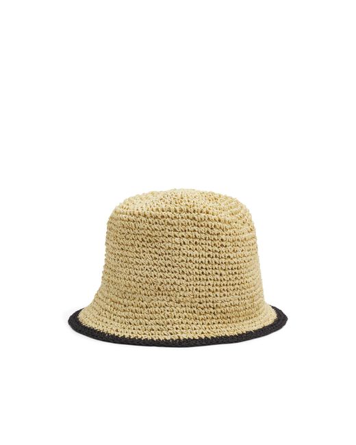 HUGO Natural Raffia Bucket Hat With Stacked Logo