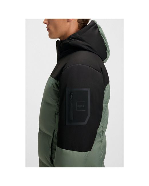 Boss Green Water-Repellent Jacket With Down Filling And Detachable Hood for men