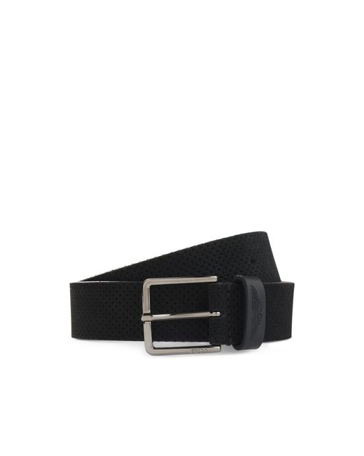 Boss Black X Aston Martin Perforated-Suede Belt With Logo for men
