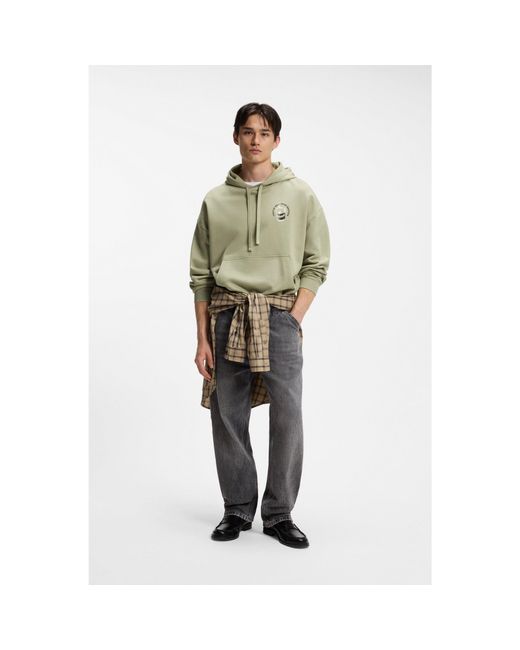 HUGO Green Cotton-Terry Hoodie With Logo Graphic for men