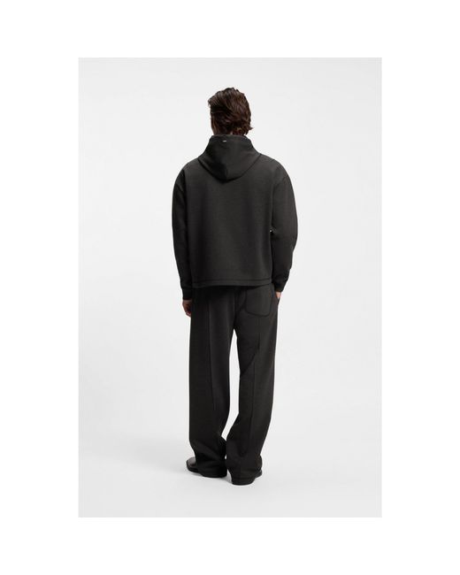 HUGO Black Relaxed-Fit Hoodie With Stacked Logo for men