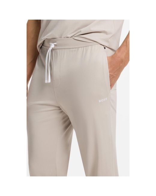 Boss White Stretch-Cotton Tracksuit Bottoms With Embroidered Logo for men