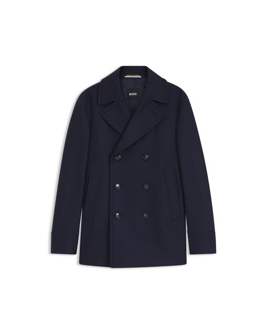 Boss Blue Slim-Fit Double-Breasted Short Coat for men