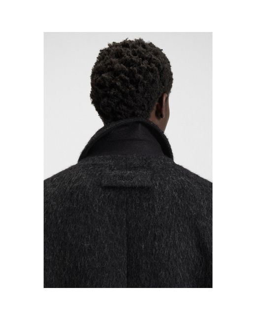 HUGO Black Double-Breasted Relaxed-Fit Coat With Wool And Alpaca for men