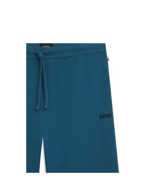 Boss Blue Cotton-Blend Pyjama Bottoms With Embroidered Logo for men