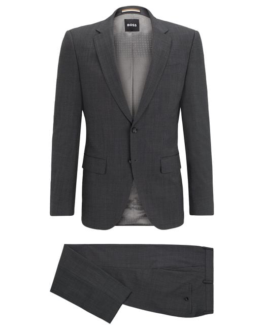 Boss Fein gemusterter Slim-Fit Anzug aus Stretch-Gewebe in Black für Herren