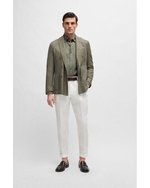 Boss Green Extra-long-length Regular-fit Shirt In Linen for men