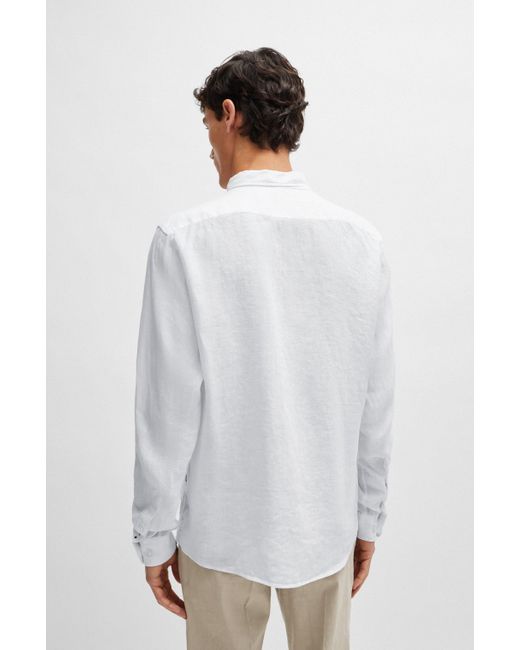Boss Regular-fit Linnen Overhemd Met Buttondownkraag in het White voor heren