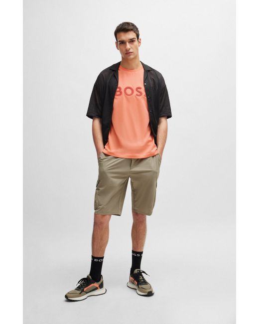 T-shirt Regular Fit en jersey de coton avec logo en mesh Boss pour homme en coloris Orange