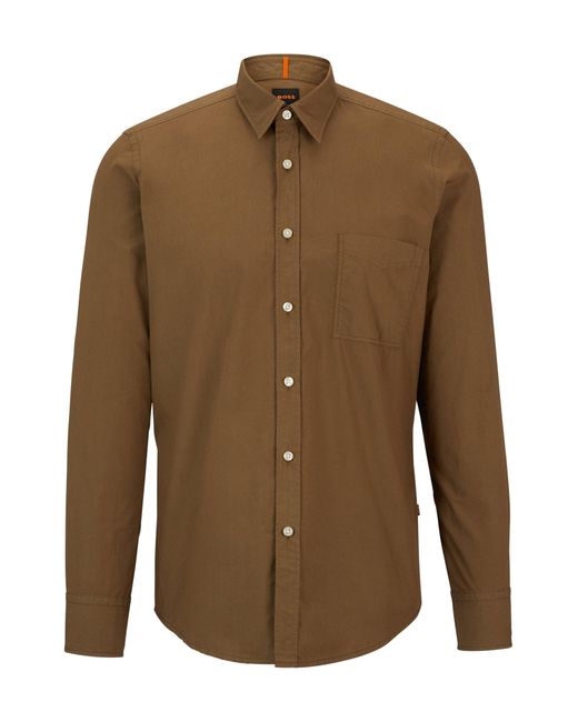Boss Brown Regular-fit Shirt In Organic-cotton Poplin for men