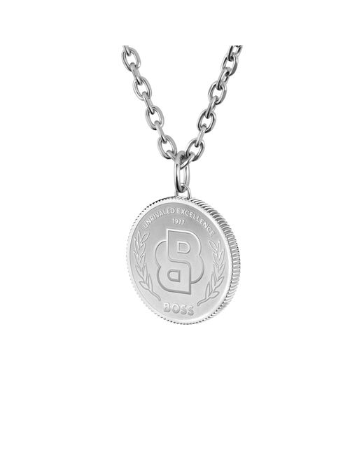 Boss Metallic Tone Necklace With Double B Monogram Medallion for men