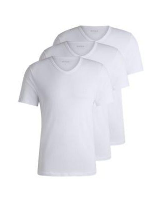 Lot de trois t-shirts en jersey de coton à col V Boss pour homme en coloris White