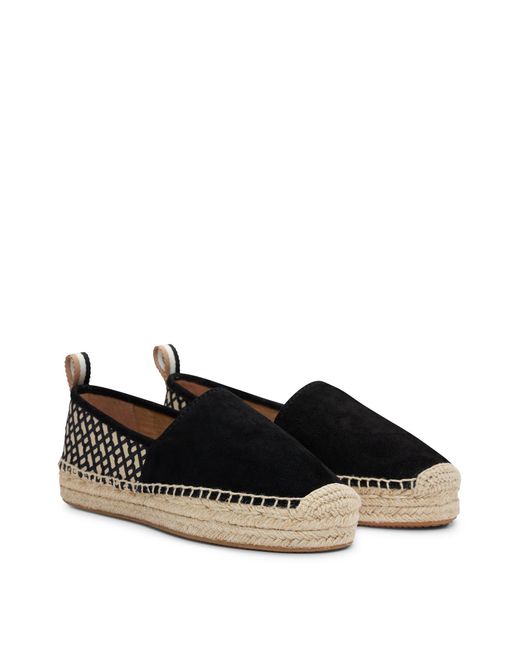Espadrilles en cuir suédé avec monogrammes brodés Boss en coloris Black