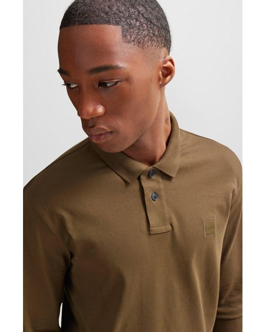 Boss Brown Stretch-cotton Slim-fit Polo Shirt With Logo Patch for men