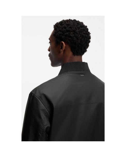 Boss Black Water-Repellent Jacket With Monogram-Pattern Sleeves for men