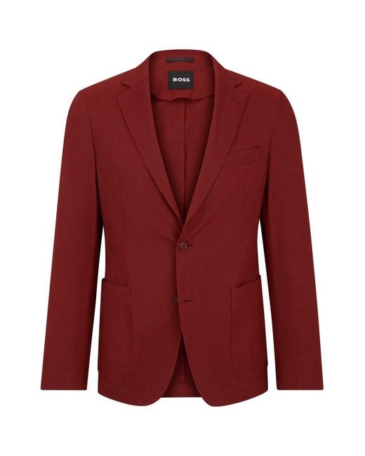 Boss Red Slim-fit Single-breasted Jacket In A Linen Blend for men