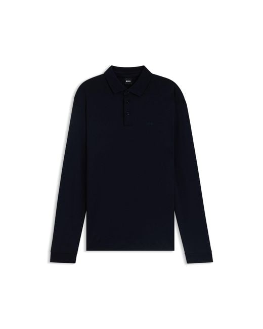 Boss Blue Long-Sleeved Polo Shirt for men