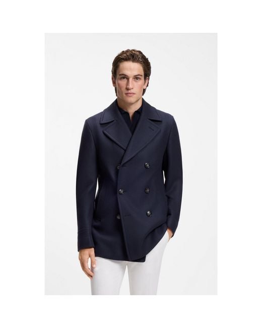 Boss Blue Slim-Fit Double-Breasted Short Coat for men