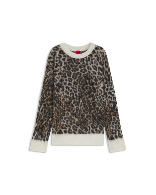 HUGO Black Loose-Fit Knitted Sweater With Leopard Jacquard