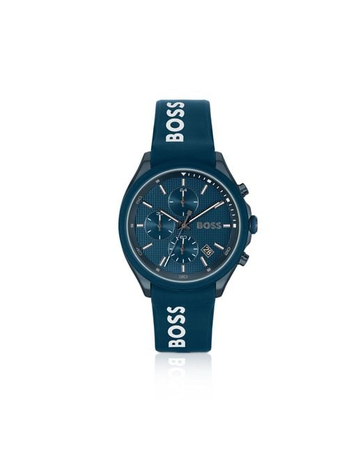 Boss Blue Velocity Chronograph Silicone Strap Watch, 44Mm for men