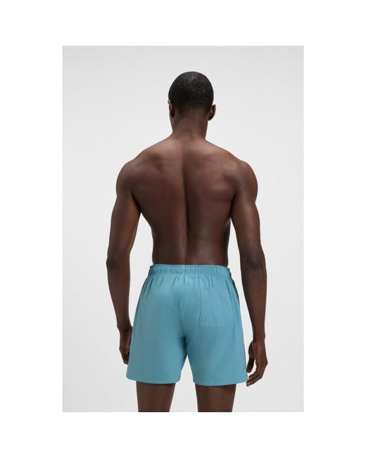 Boss Blue Swim Shorts With Signature Stripe And Logo for men