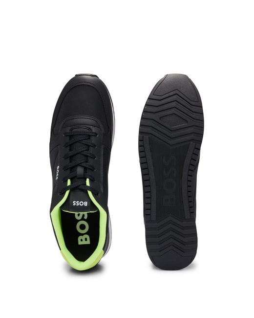 Boss Black Mixed-material Trainers With Pop-colour Details for men