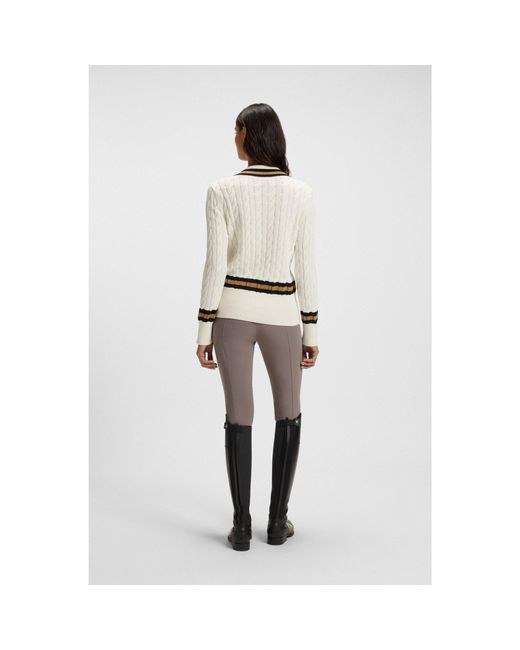 Boss White Equestrian Cotton Sweater With Cable-Knit Structure