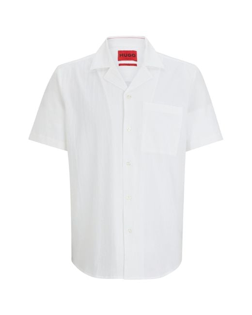 HUGO Relaxed-fit Overhemd Van Stretchkatoen Met Seersuckerstructuur in het White voor heren