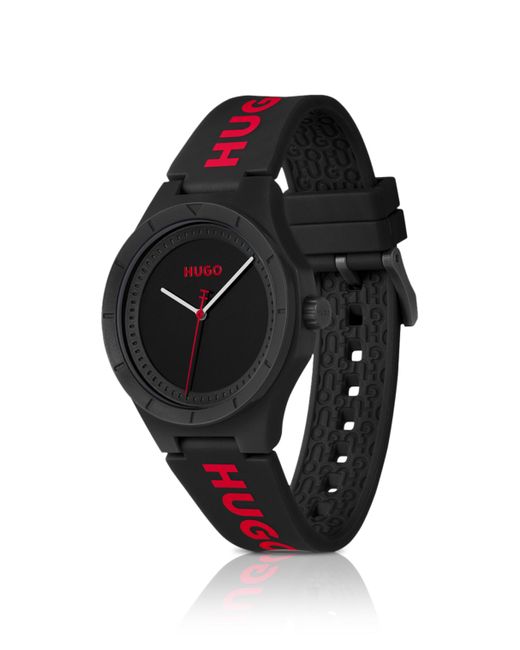 Montre noir mat avec bracelet en silicone logoté HUGO pour homme en coloris Black