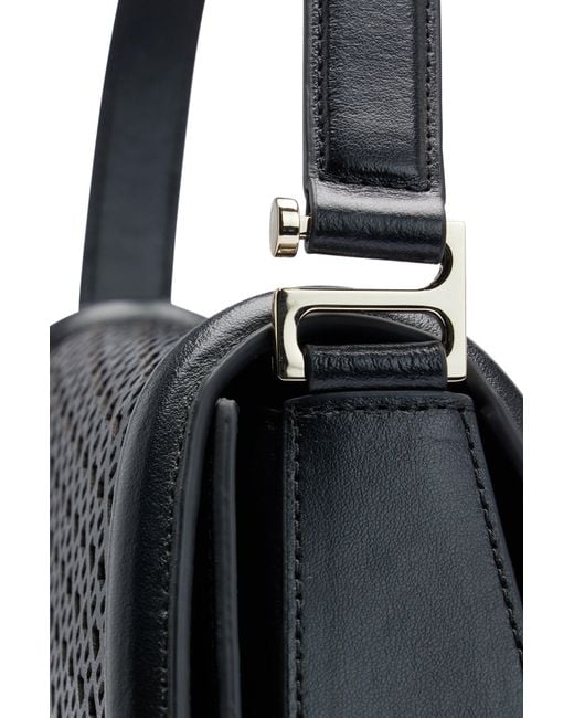 Boss Black Leather Shoulder Bag With Monogram Pattern