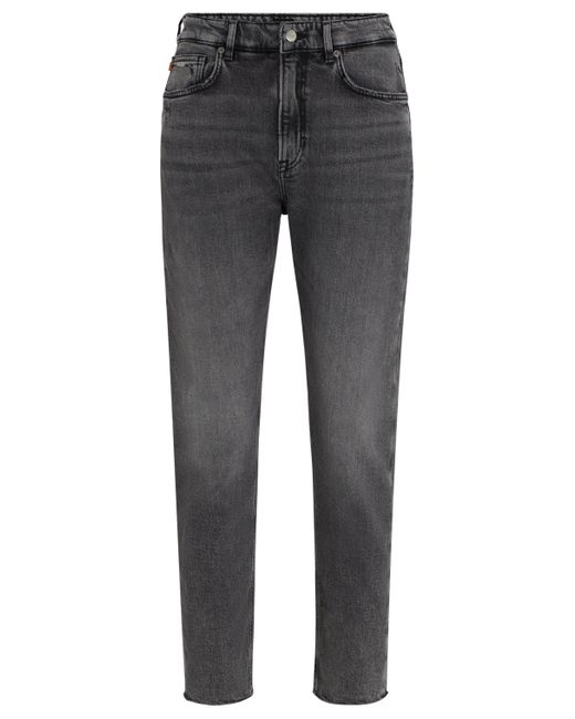 Boss Gray Casual-Fit Jeans aus grauem Stretch-Denim mit unversäuberten Säumen