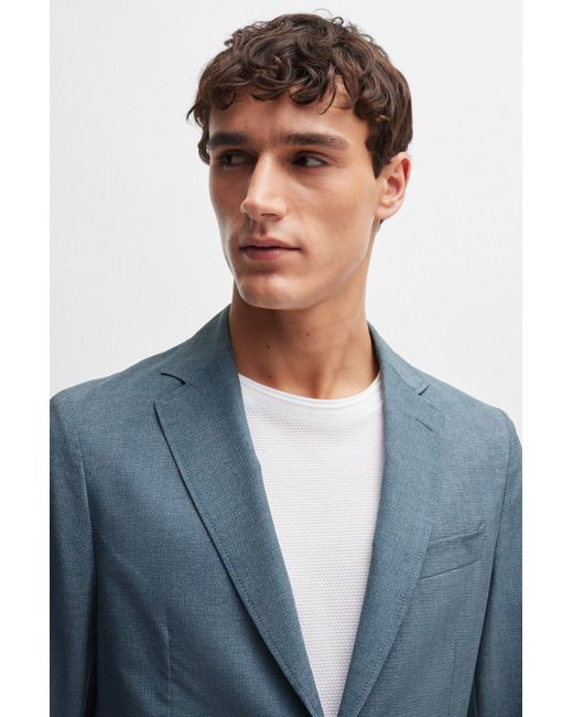 Boss Blue Slim-fit Jacket In Wrinkle-resistant Mesh for men