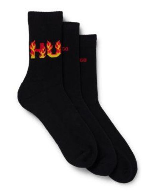 Lot de trois paires de chaussettes courtes avec logos HUGO pour homme en coloris Black