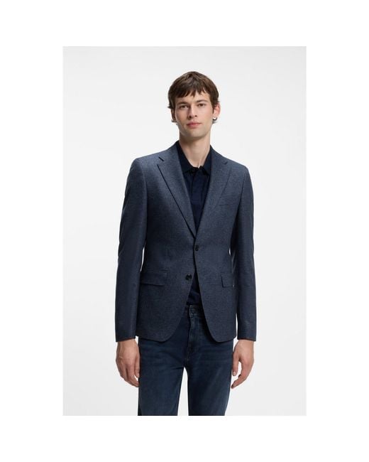 Boss Blue Patterned Slim-Fit Blazer for men