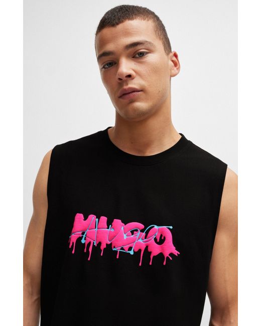 HUGO Mouwloos T-shirt Van Katoenen Jersey Met Seizoenslogo in het Black voor heren