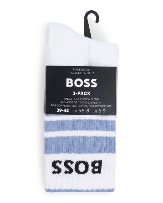Boss White Three-pack Of Short Socks With Stripes And Logos for men