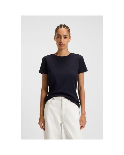 Boss Blue Cotton-Jersey T-Shirt With Logo Detail