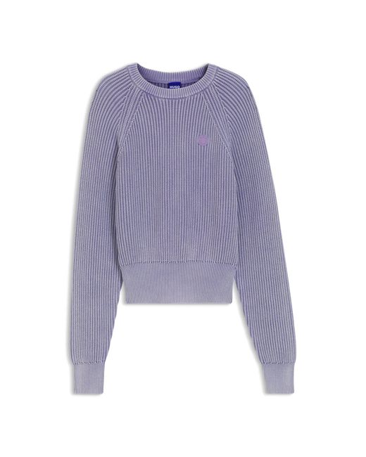 HUGO Purple Knitted-Cotton Sweater With Happy Logo