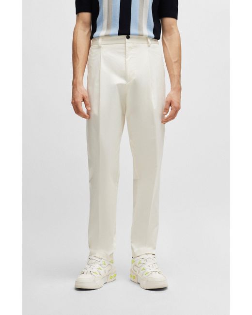 HUGO White Formal Trousers In Performance-stretch Cotton for men