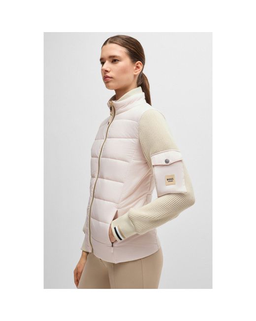 Boss Natural Equestrian Mixed-Material Jacket With Sleeve Pocket
