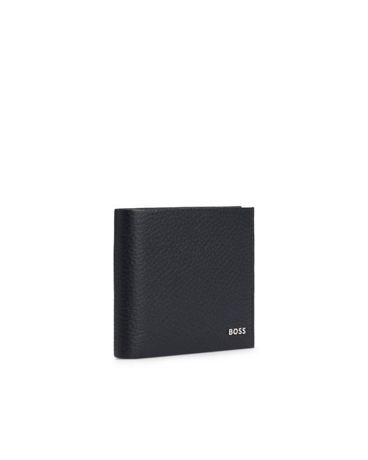 Boss Black Grained-Leather Wallet With Metal Logo for men