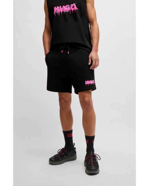 Short en molleton de coton avec logo de la nouvelle saison HUGO pour homme en coloris Black
