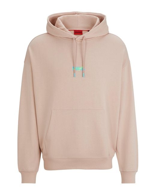 HUGO Natural Cotton-terry Oversized-fit Hoodie With Seasonal Logos for men
