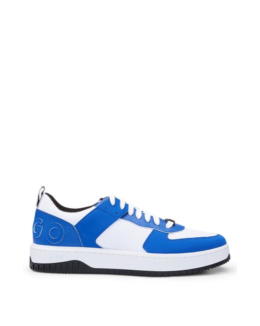 HUGO Blue Mixed-material Trainers With Raised-logo Backtab for men