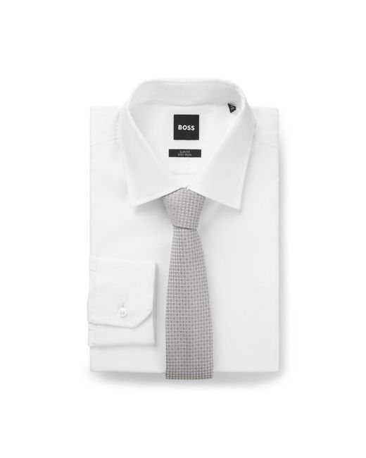 Boss White Silk-Blend Tie With Jacquard Pattern for men
