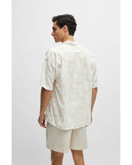Boss White Relaxed-fit Shirt In Seasonal Print With Camp Collar for men
