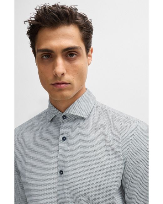 Boss Gray Casual-fit Shirt In Structured Cotton With Spread Collar for men