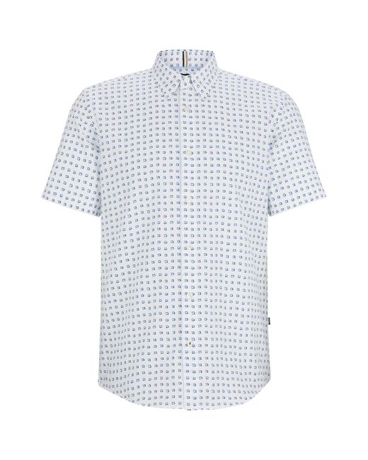Boss White Slim-fit Shirt In Printed Oxford Cotton for men