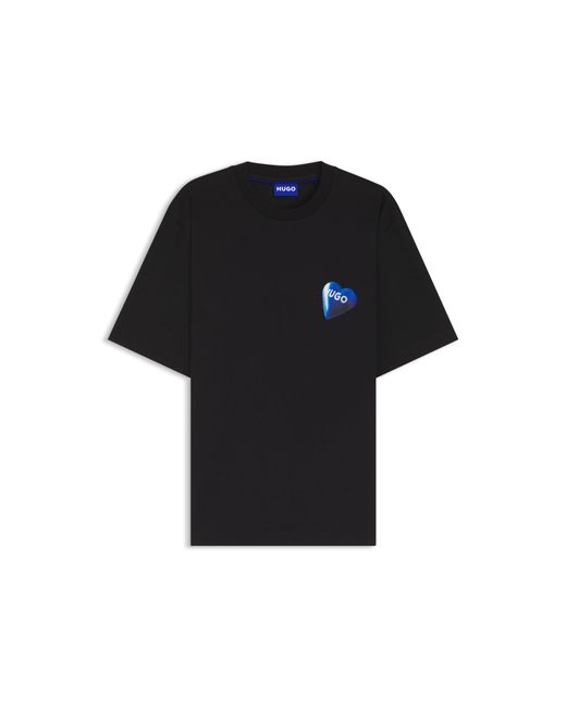 HUGO Black All-Gender Cotton-Jersey T-Shirt With Heart Logo